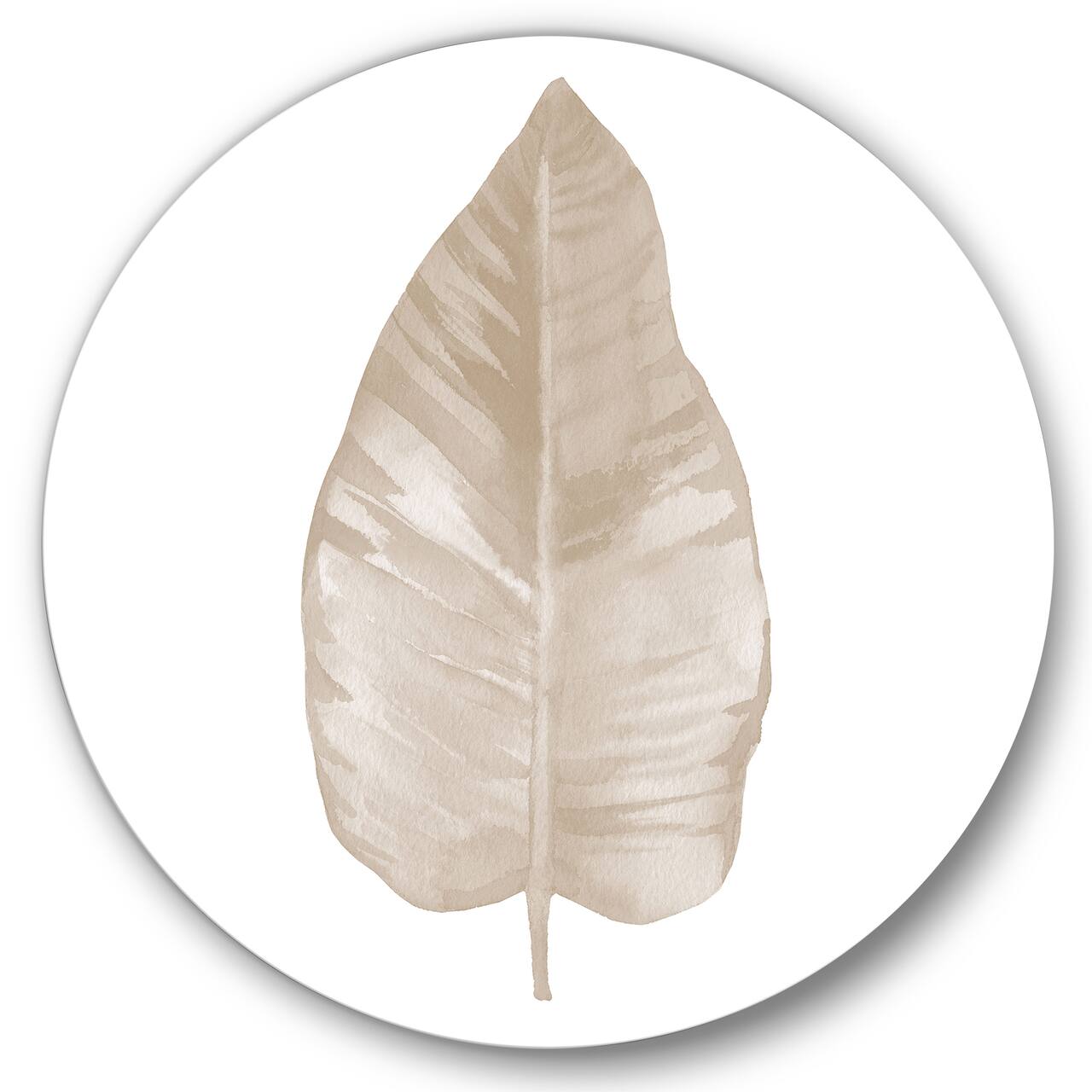 Designart - Dried Leaf Plant Beige On White - Traditional Metal Circle Wall Art